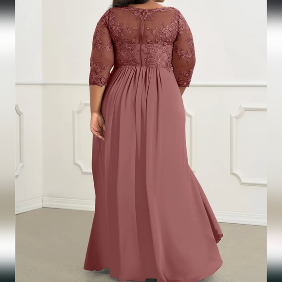 AZAZIE HAYEKA-Line Lace Chiffon Floor-Length Dress Desert Rose Bridesmaid gown - Picture 5 of 16